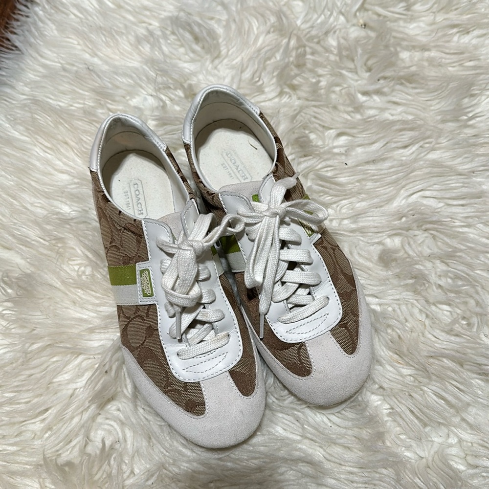 Vintage coach sneaker.  Multicolored.  Lime green, off white, and tan.  Size 8.